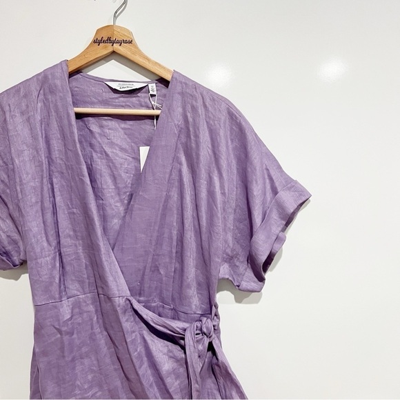 NWT & Other Stories Linen Wrap Mini Dress Lilac - Picture 5 of 12